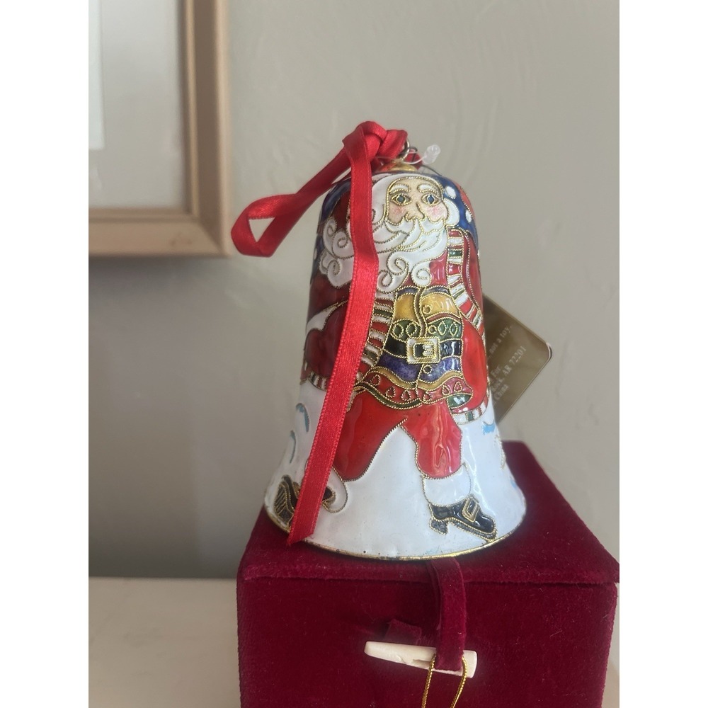 Vintage Dillards Christmas Ornament in Box Cloisonne Bell Santa 2003